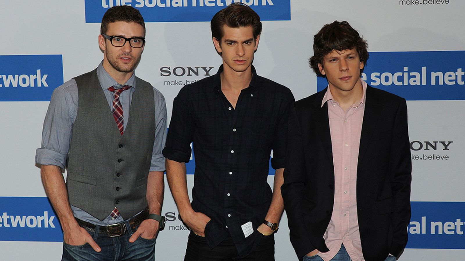 Justin Timberlake, Andrew Garfield y Jesse Eisenberg, protagonistas de 'La red social' (2010)