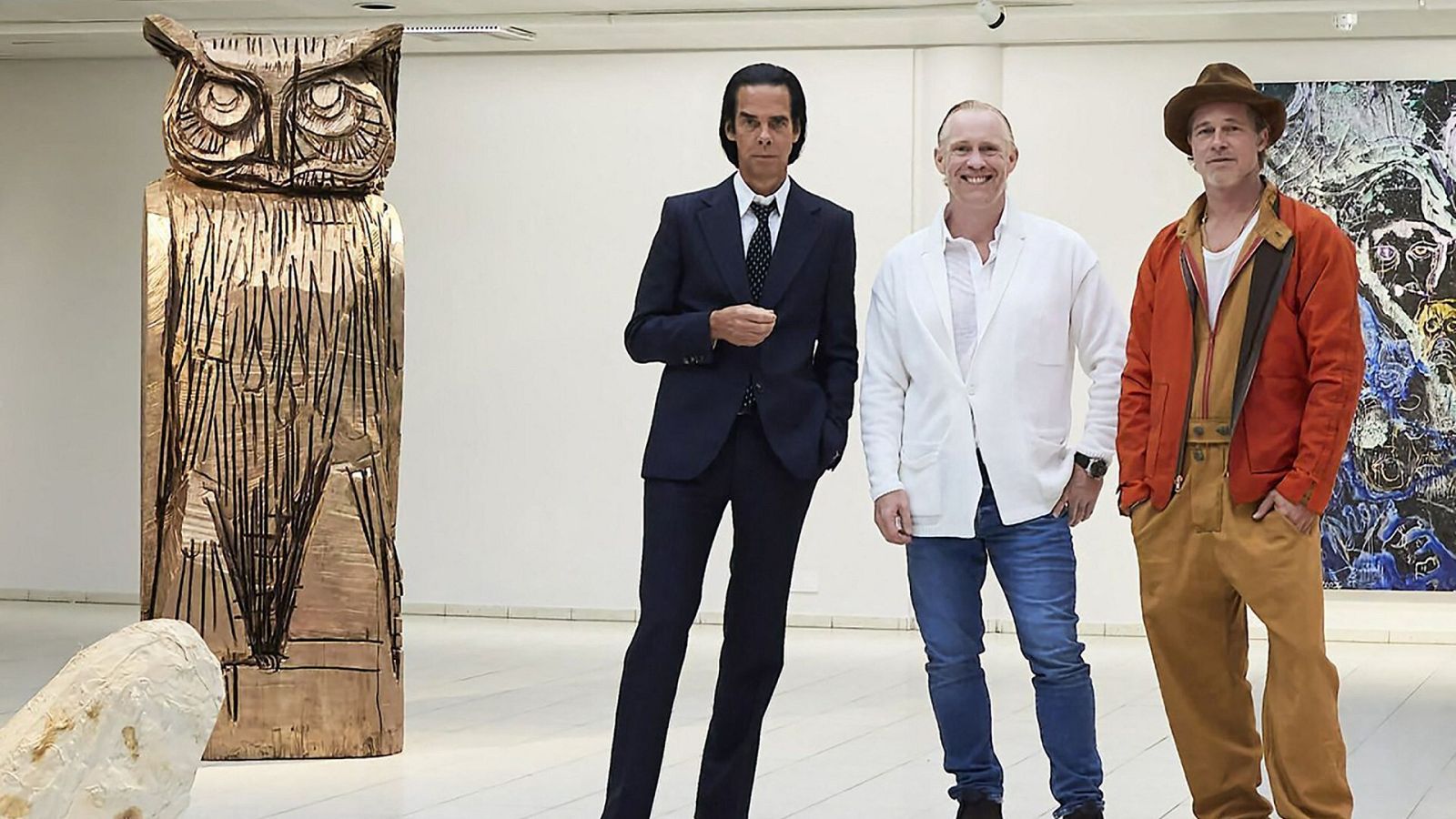 Brad Pitt, Nick Cave y Thomas Houseago en la inauguración de la exposición