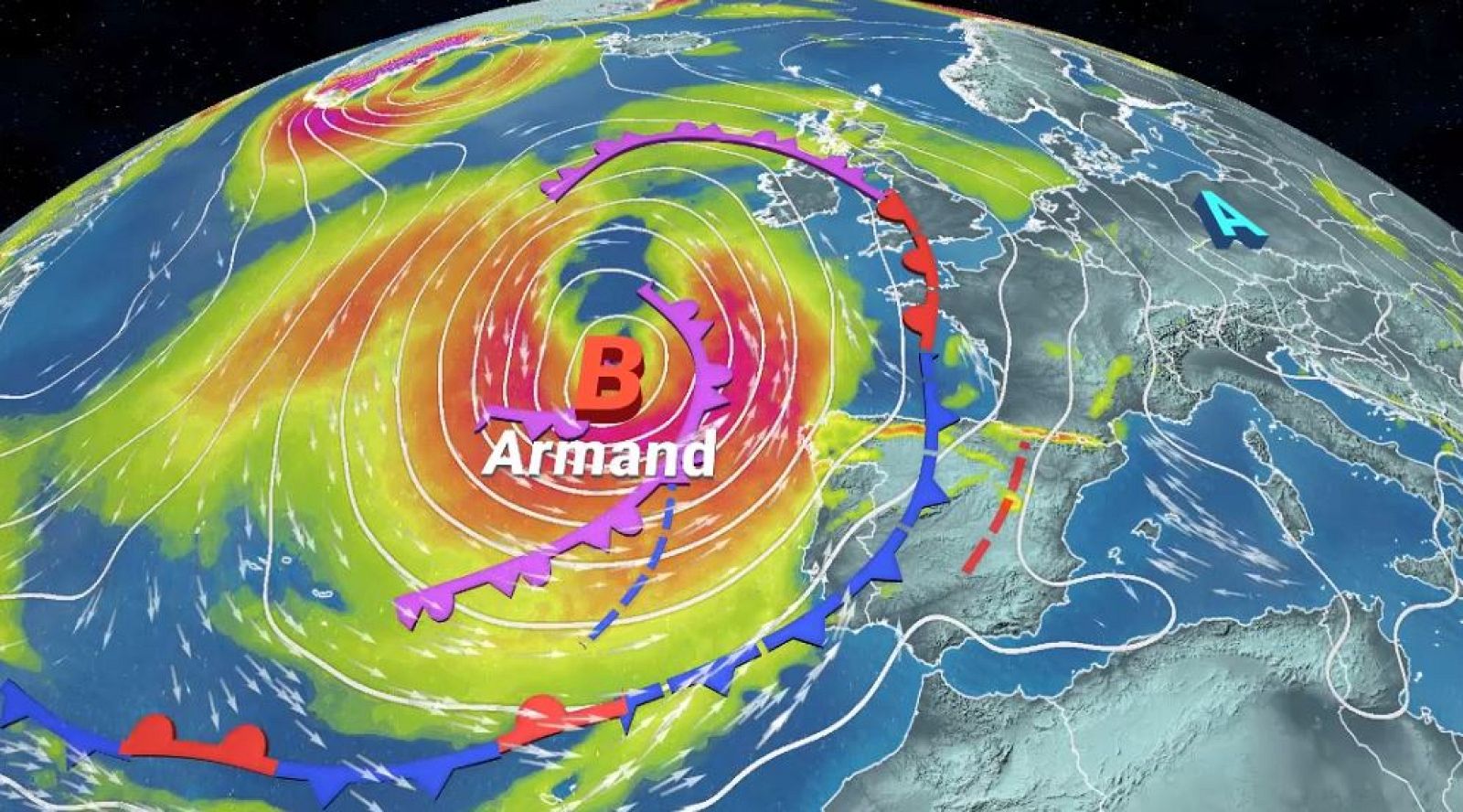 La borrasca Armanda deixarà fortes ratxes de vent a l'oest de la península