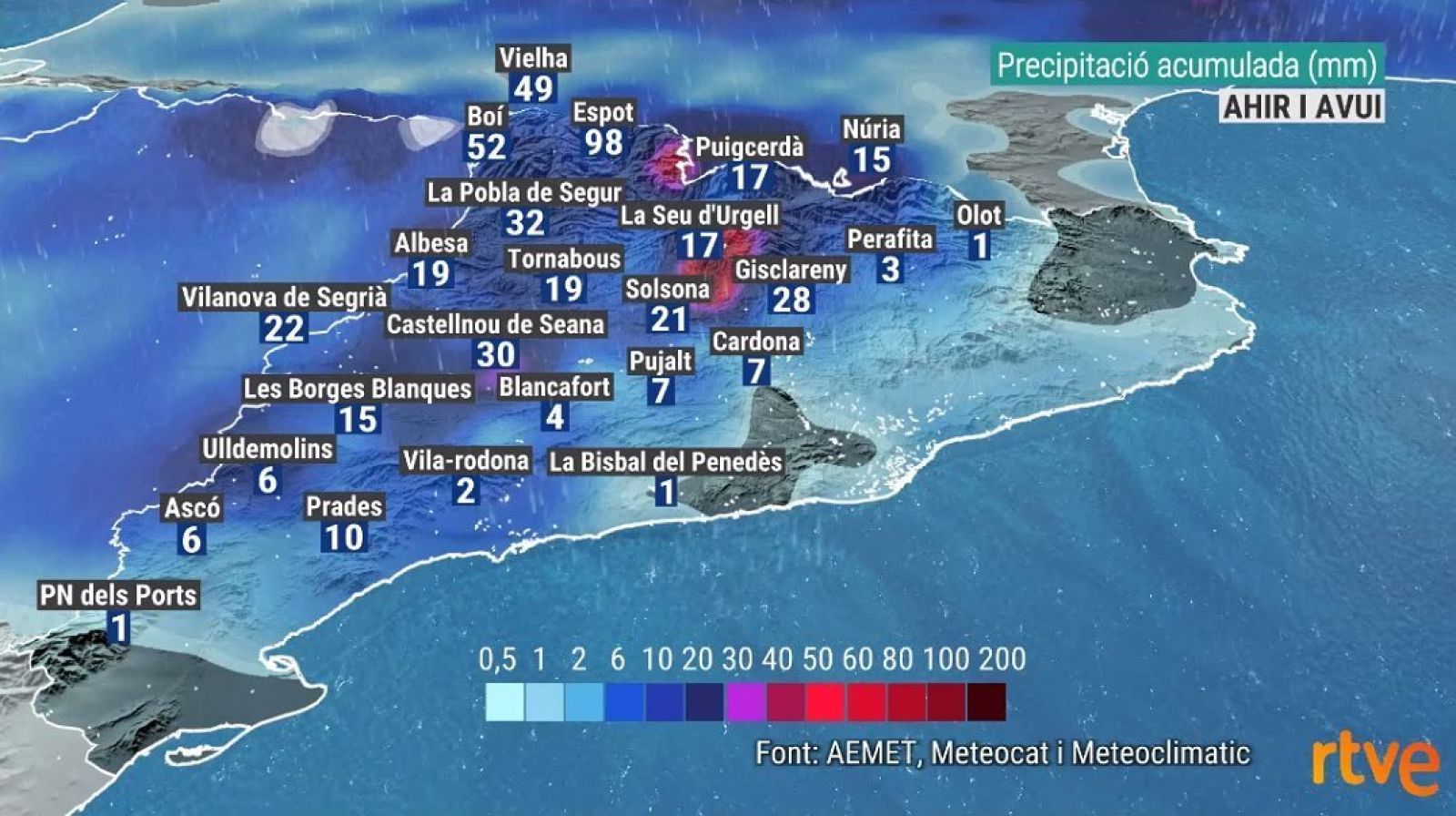 Precipitació acumulada entre dijous i divendres