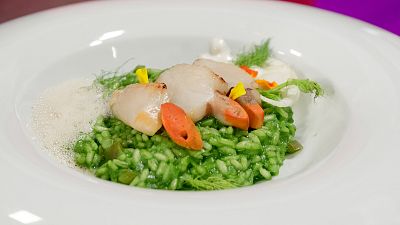 Receta de arroz verde con hinojo y pera de Mar�a Escot�