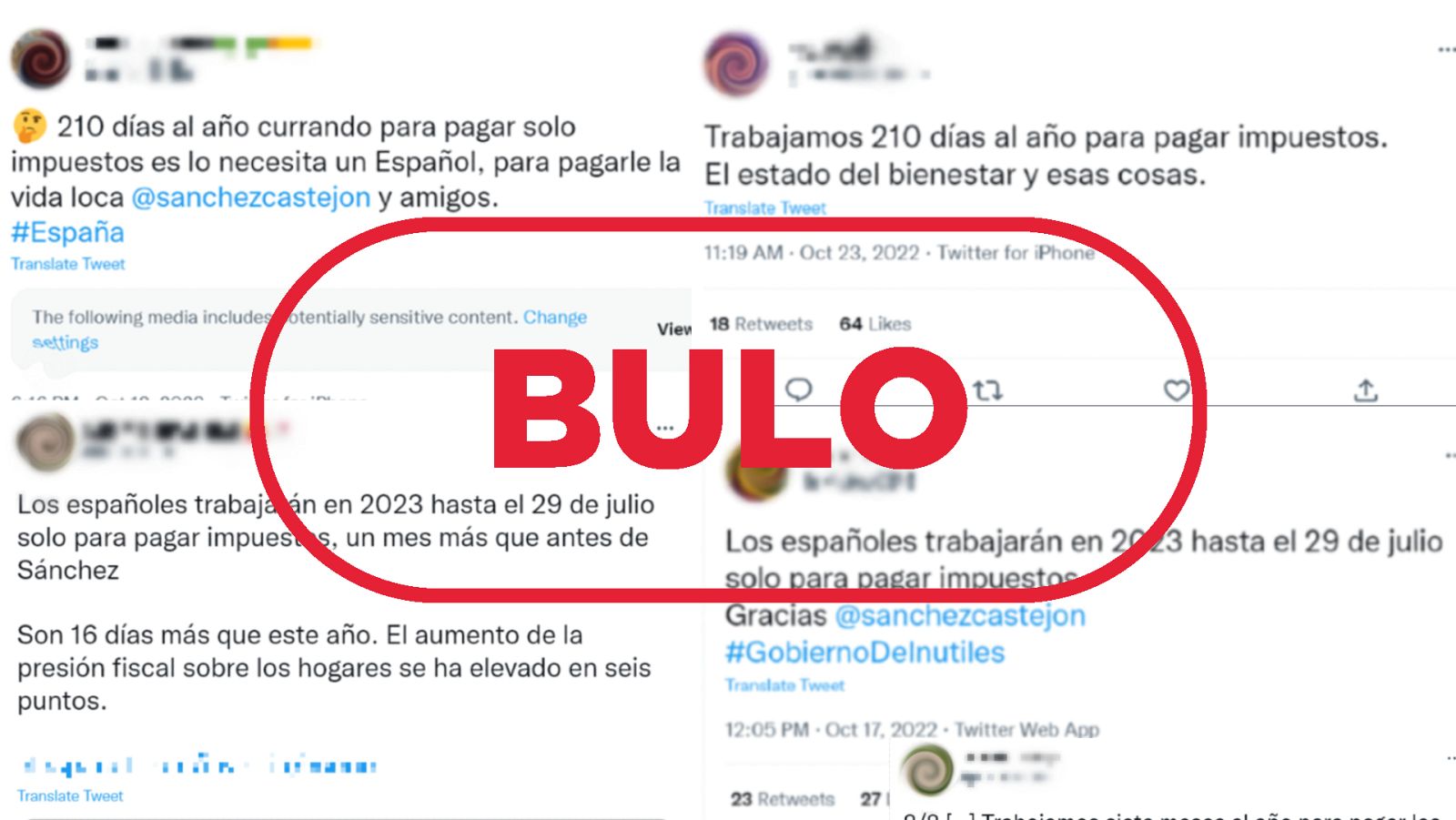 Mensajes de redes que difunden el bulo sobre los 210 días para pagar impuestos