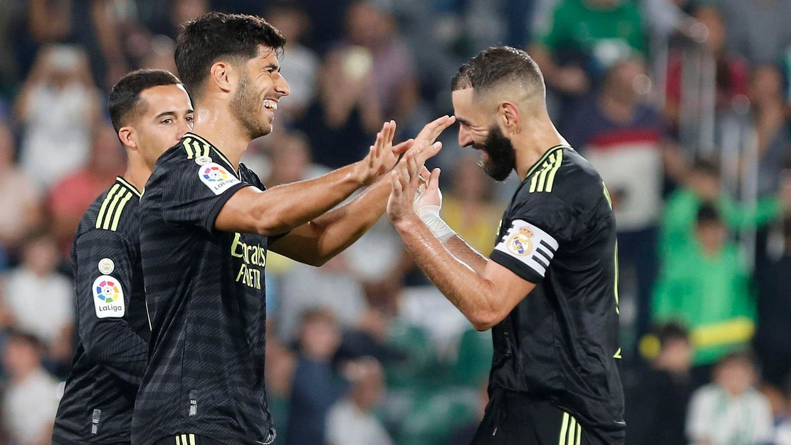 Lucas Vázquez, Marco Asensio y Benzema, jugadores del Real Madrid
