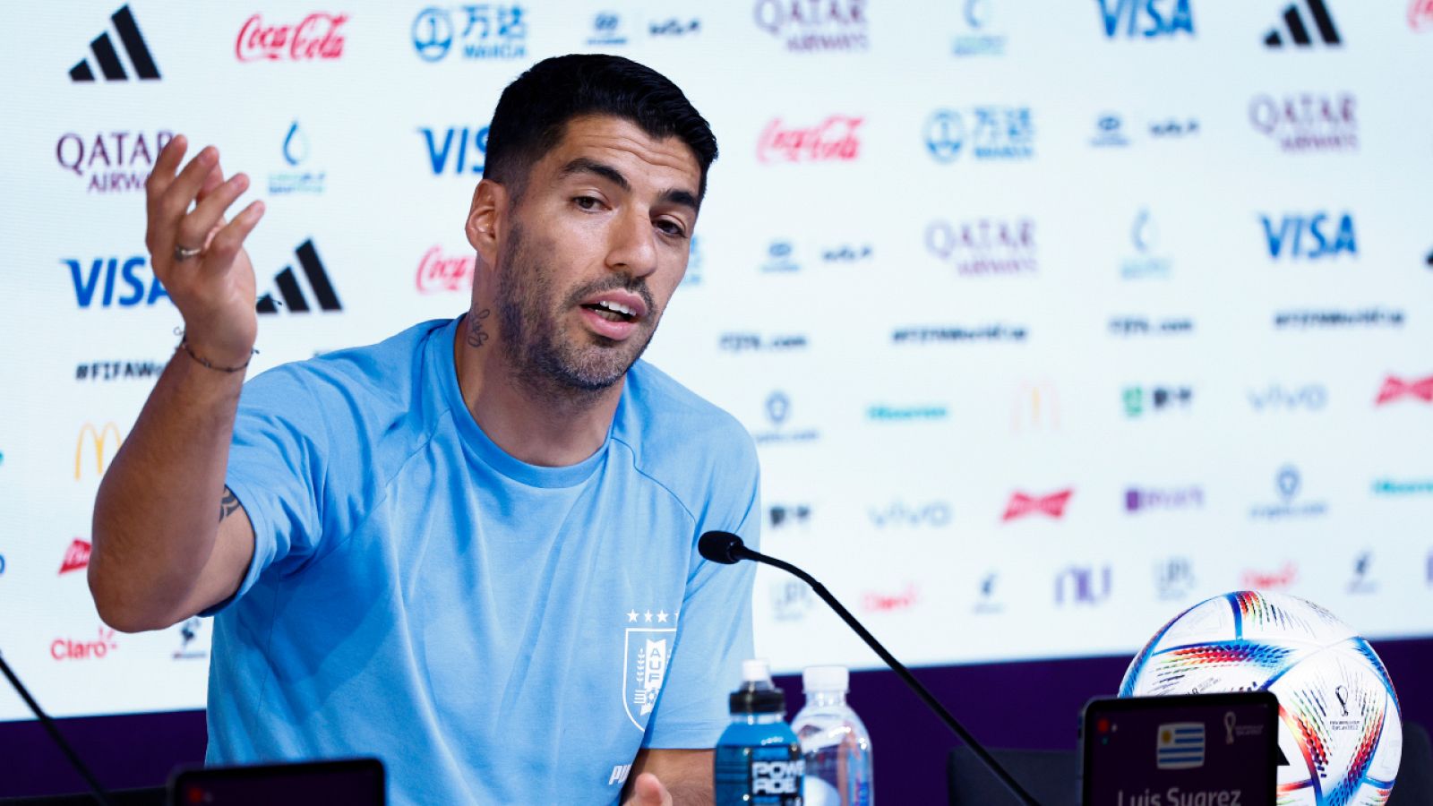 Suárez, hoy durante la rueda de prensa previa al Uruguay-Ghana