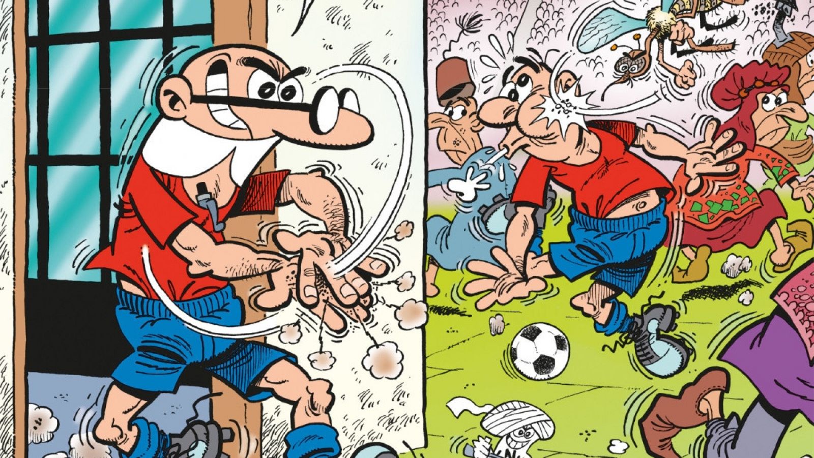 Detalle de la portada de'Mortadelo y Filemón. Mundial 2022'