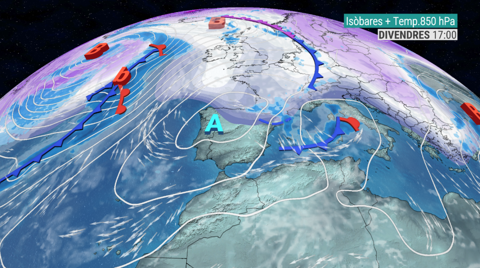 Mapa isobàric per divendres 25 de novembre de 2022 (RTVE)