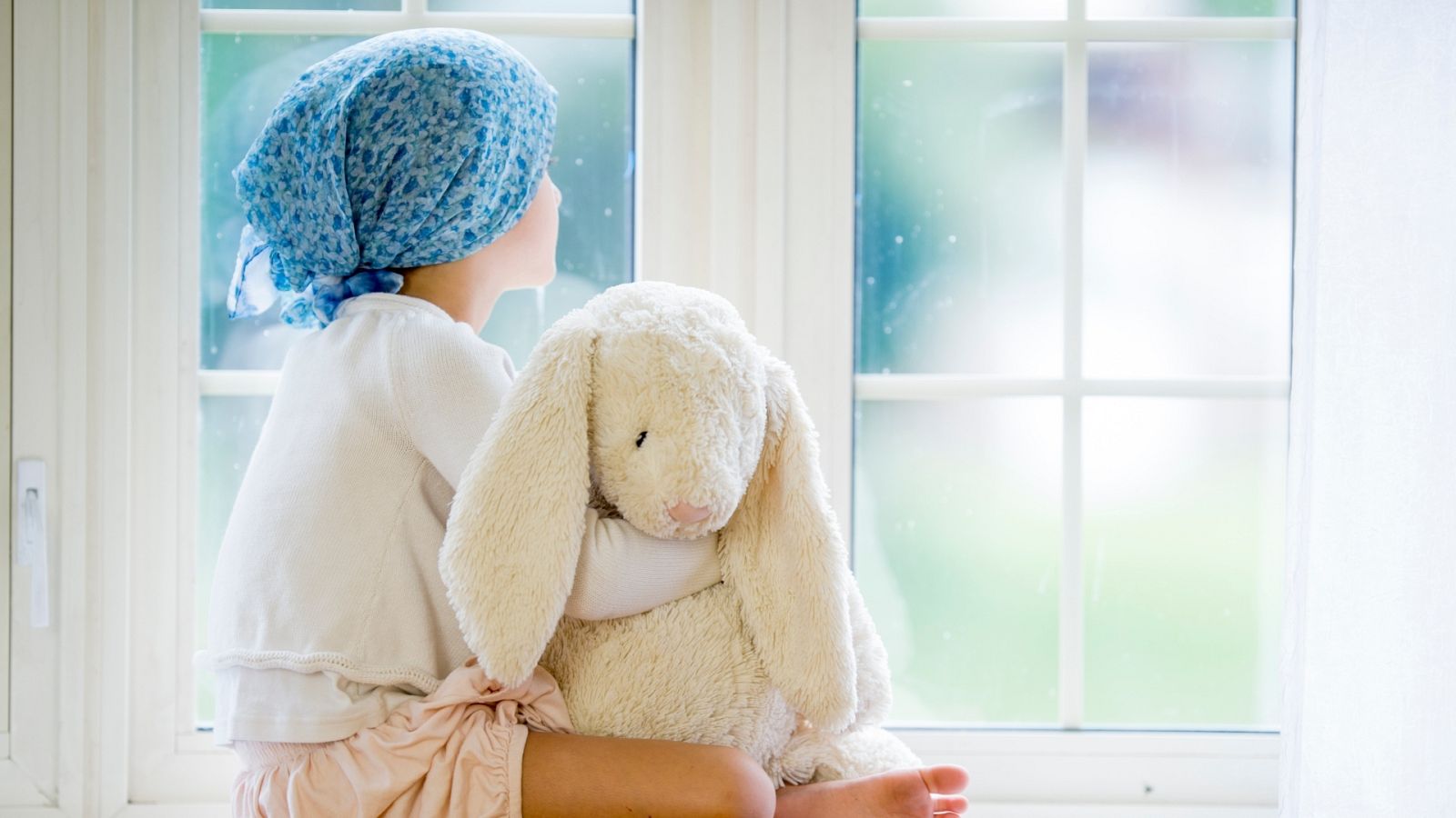 Una niña mira por la ventana