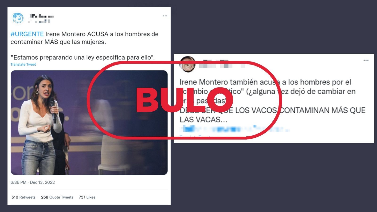 Mensajes del bulo de Irene Montero y la contaminación