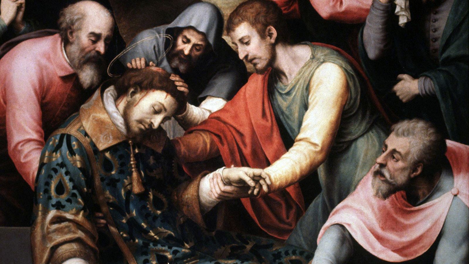 JUAN DE JUANES. (VICENTE JUAN MACIP) PINTOR ESPAÑOL. FUENTE LA HIGUERA 1523-1579. HIJO DE VICENTE MACIP "ENTIERRO DE SAN ESTEBAN" OLEO SOBRE LIENZO. MUSEO DEL PRADO. MADRID