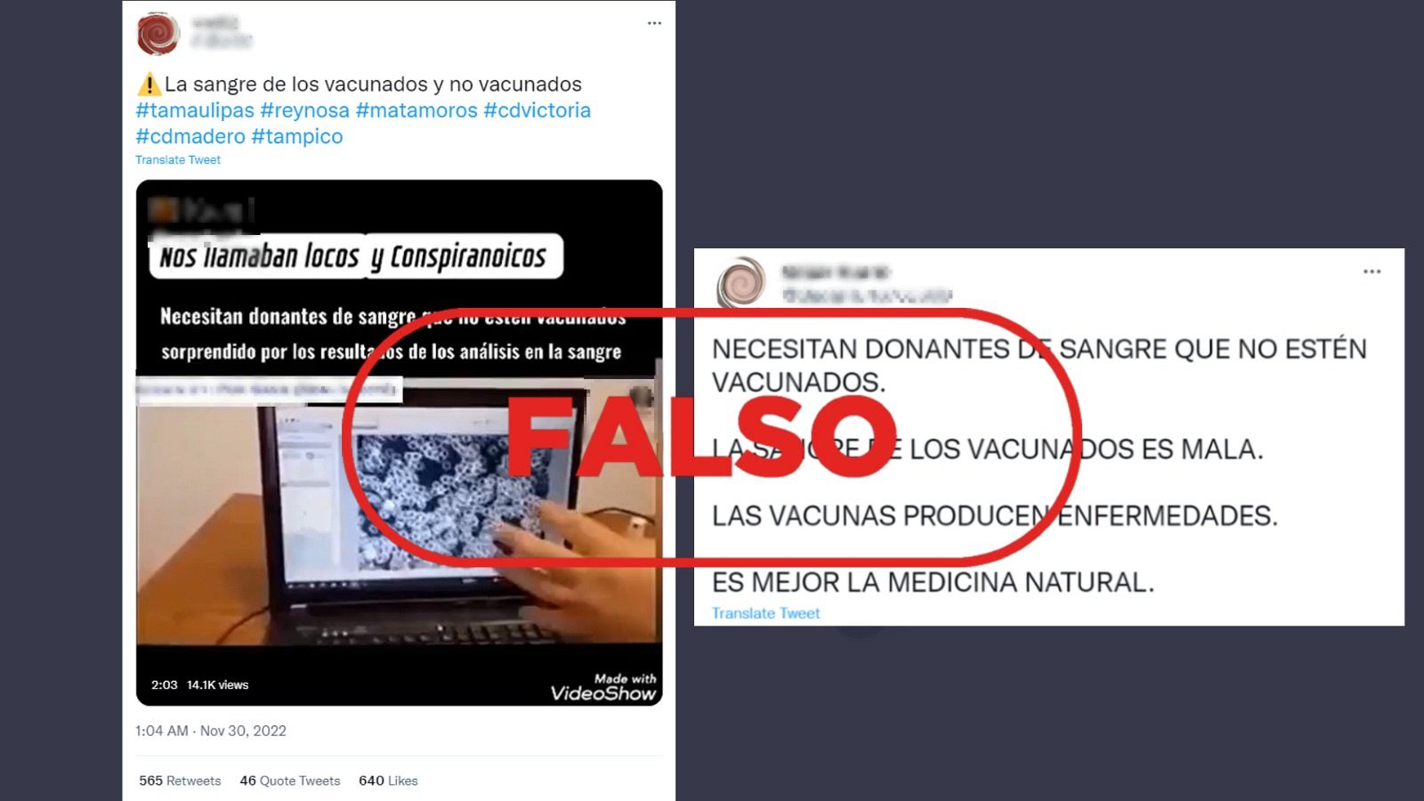 Mensajes que difunden la idea de que la sangre de los vacunados es perjudicial