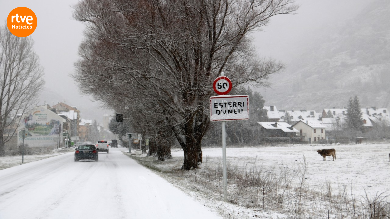 Una màquina llevaneu a l'entrada d'Esterri d'Àneu, al Pallars Sobirà