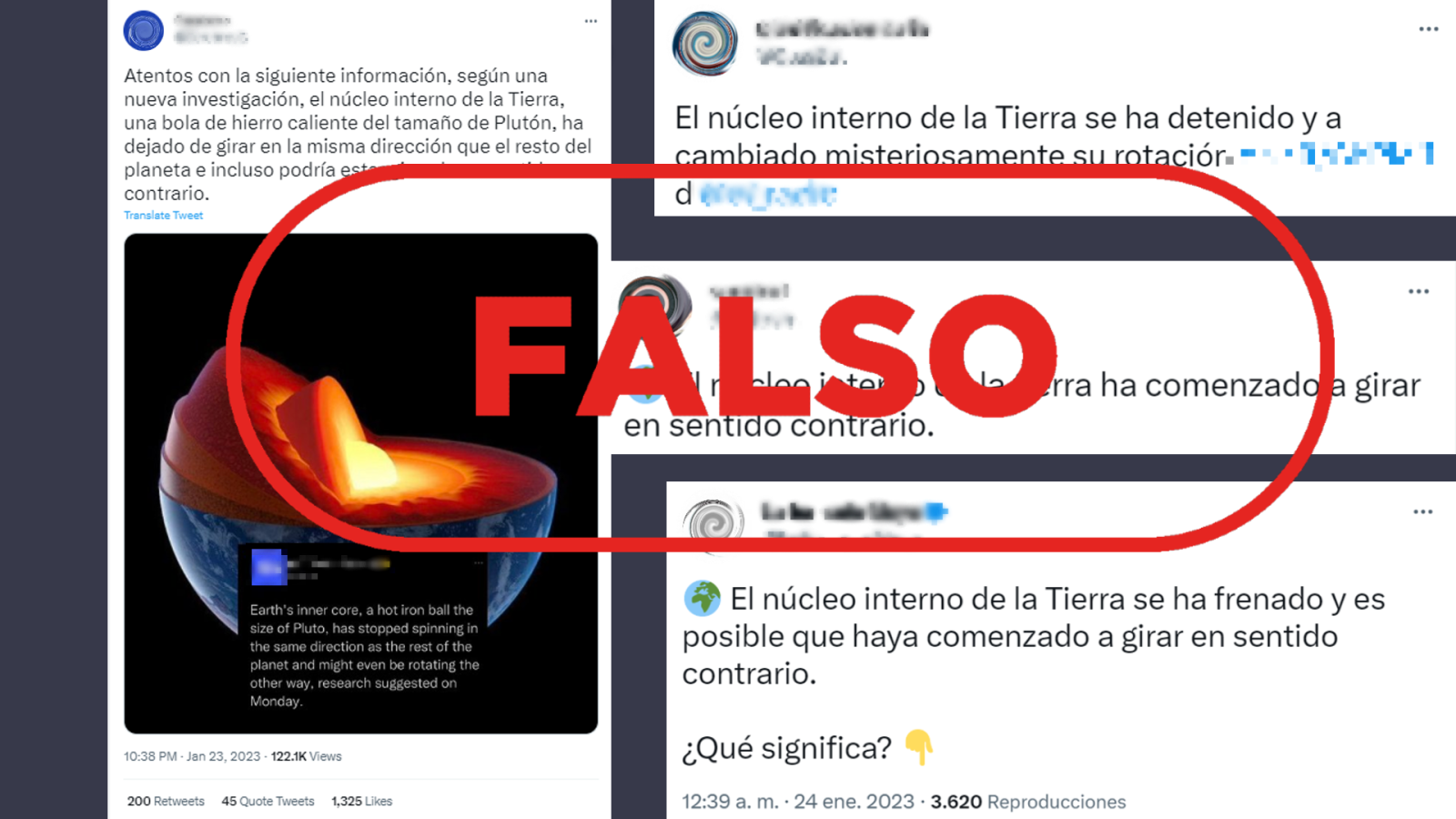 Mensajes que reproducen la falsa idea de que el núcleo de la Tierra se ha detenido y gira al revés