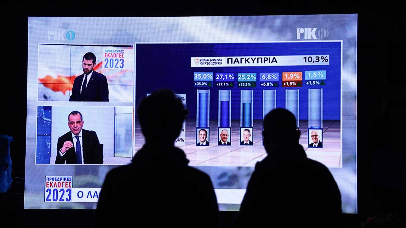 Dos personas siguen el escrutinio de las elecciones presidenciales en Chipre