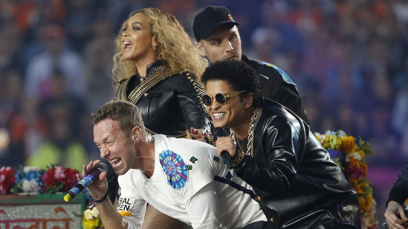 Beyonce, Chris Martin y Bruno Mars en la Super Bowl 2016