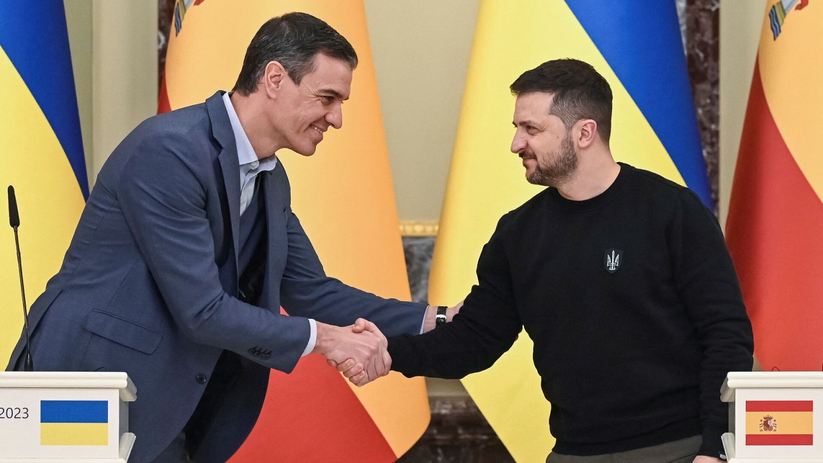 Pedro Sánchez y Volodímir Zelenski, reunidos este jueves en Kiev