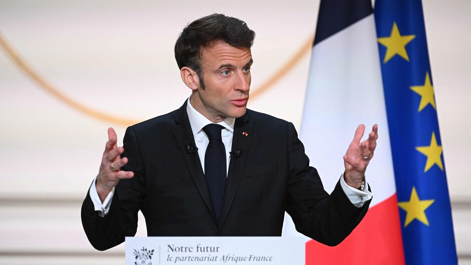 El presidente francés, Emmanuel Macron, durante su discurso en el Elíseo