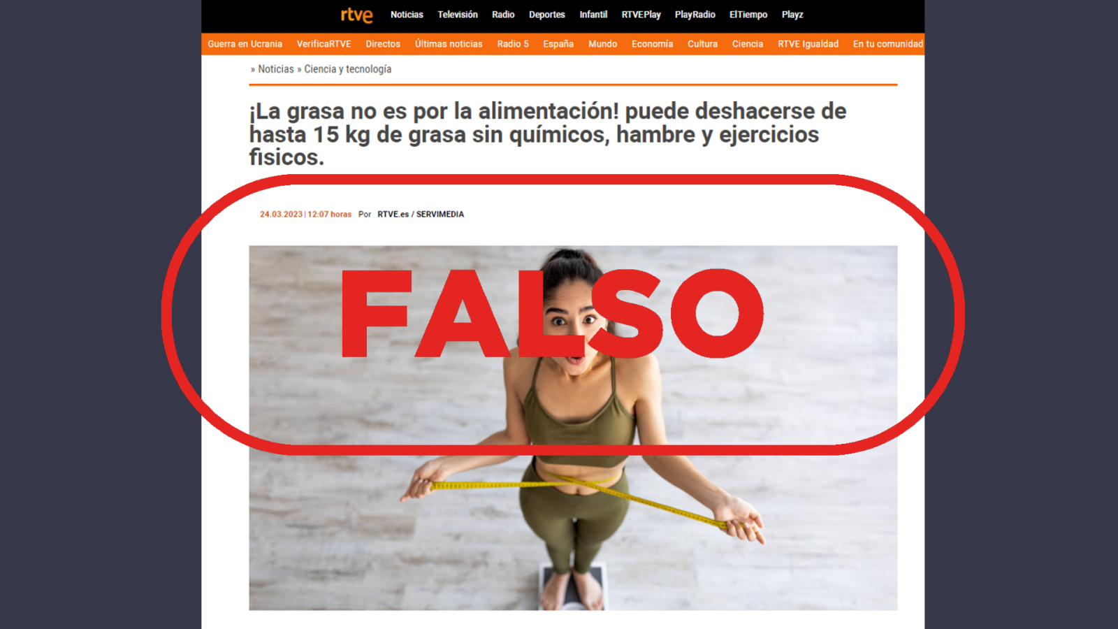 Página web que suplanta el portal de RTVE.es para promocionar la venta de un falso remedio para adelgazar