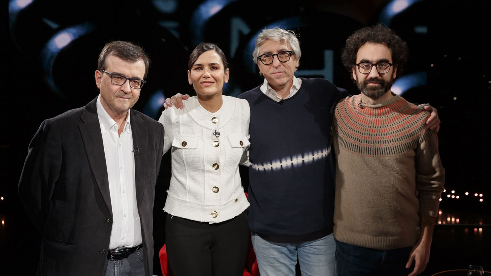 Elena S. Sánchez con Javier Cercas, David Trueba y Luis E Parés