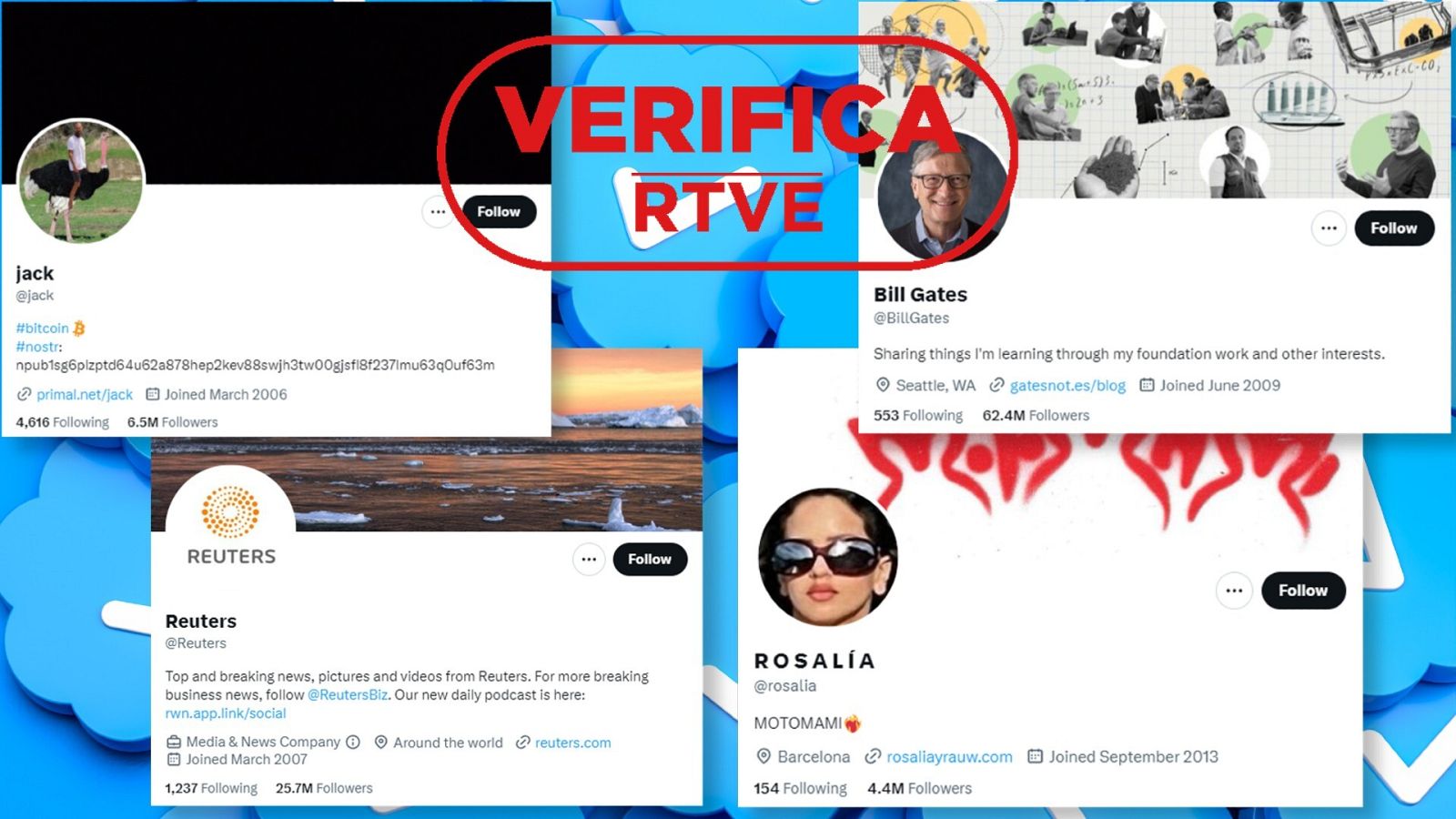 Cuatro cuentas que han perdido la insignia de perfil verificado.