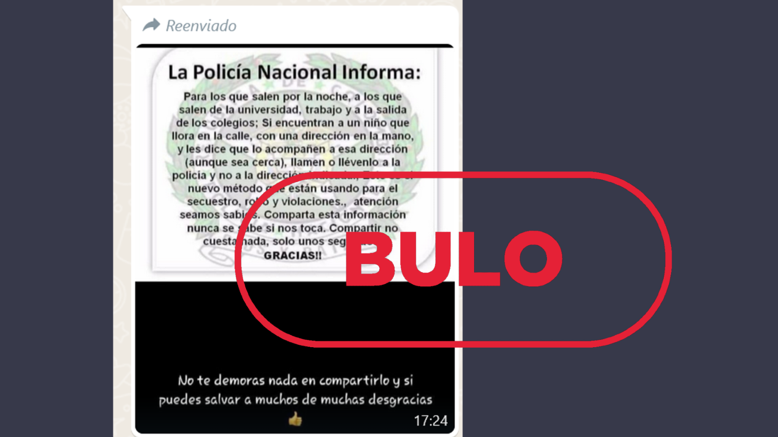Mensaje que circula por WhatsApp con el falso aviso de la Policía Nacional
