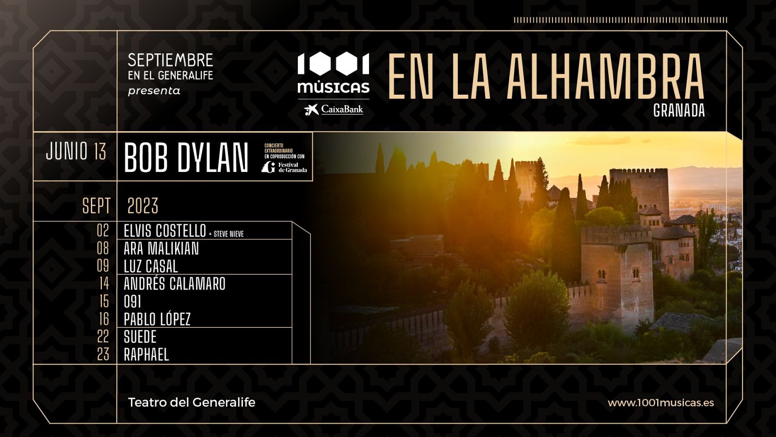Cartel completo de 1001 Músicas en La Alhambra