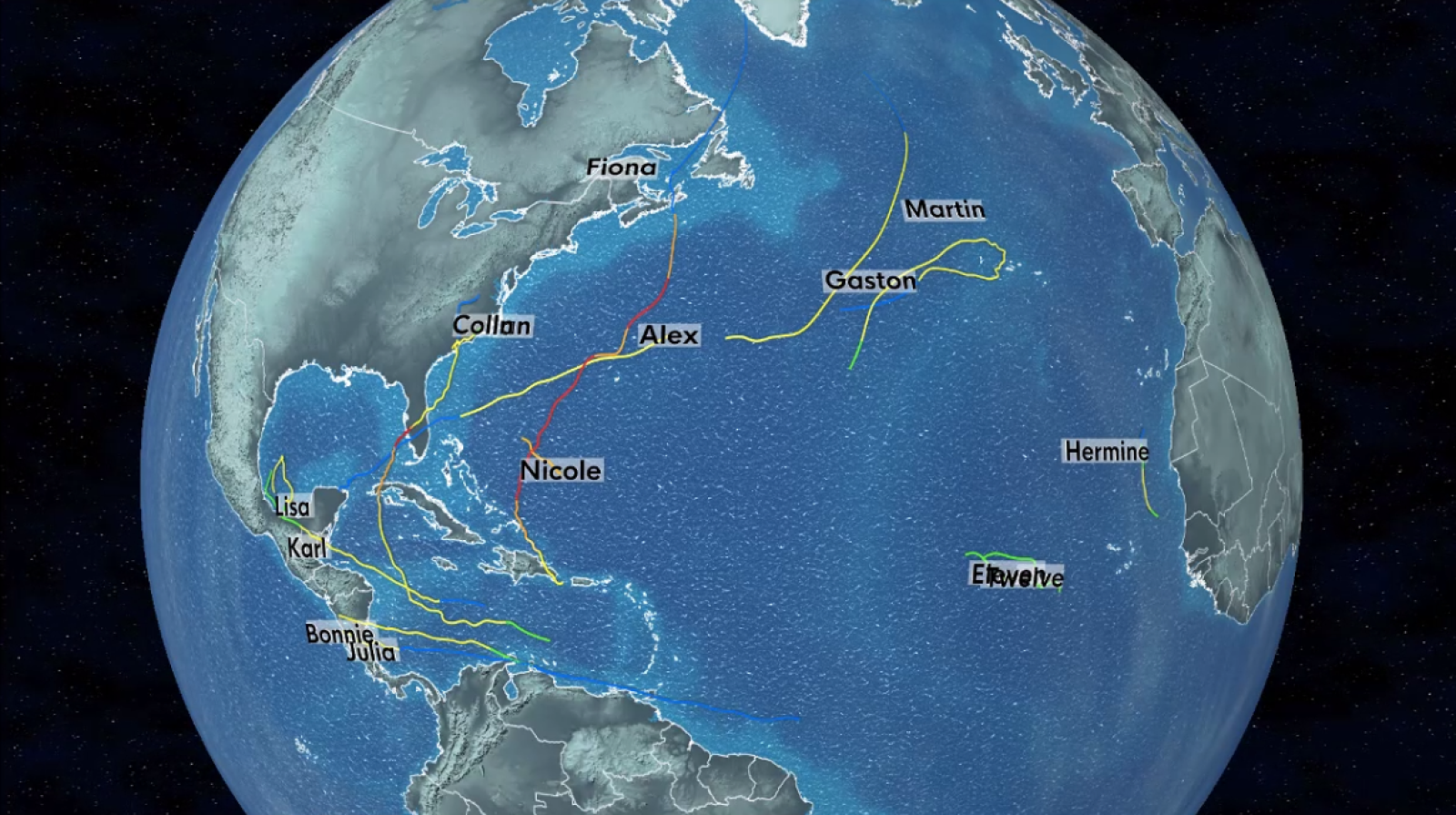 Trajectòria dels huracans durant la temporada 2022