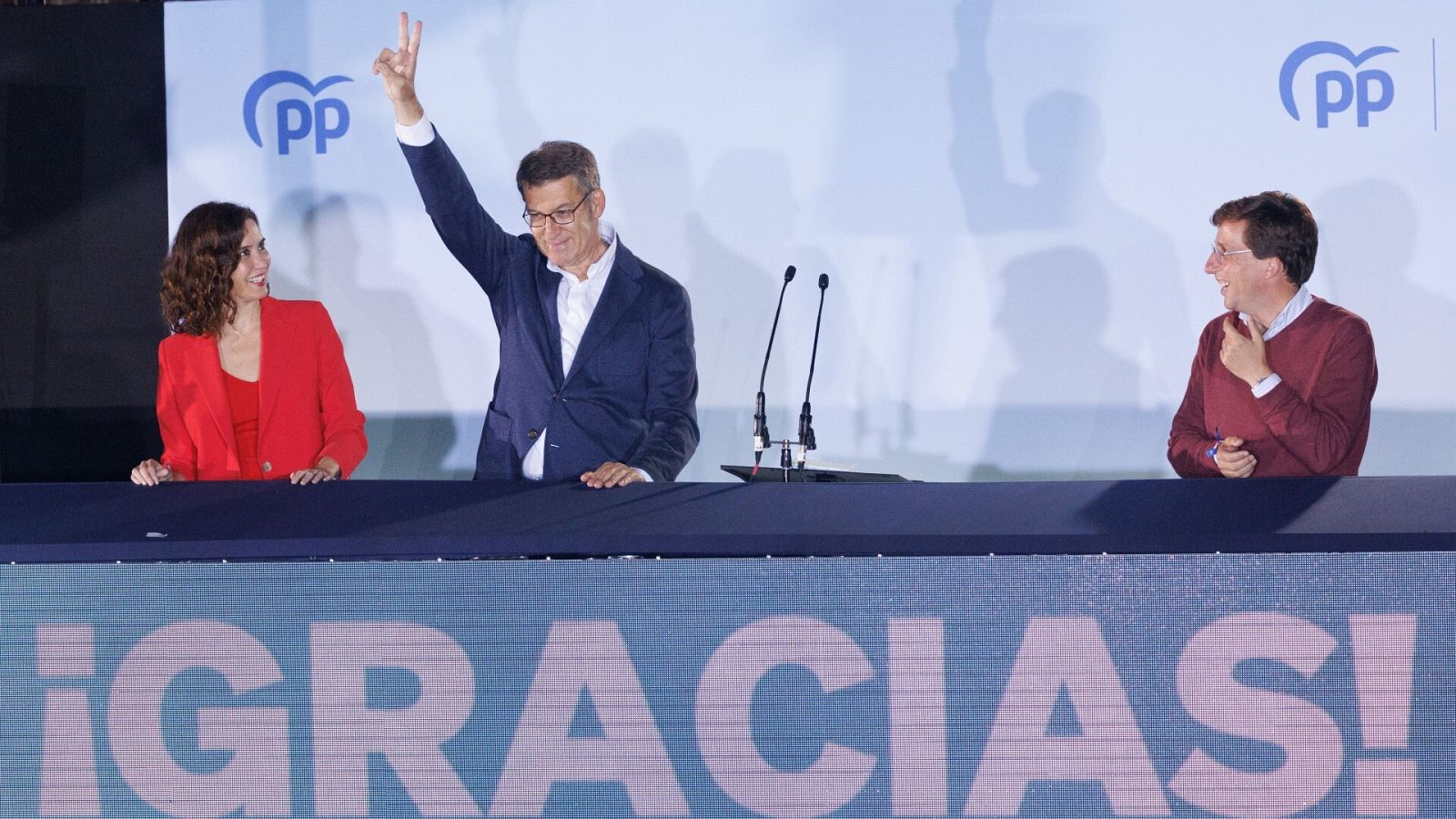 Isabel Díaz Ayuso, Alberto Núñez Feijóo y José Luis Martínez Almeida