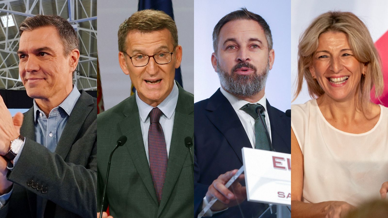 Los candidatos a las elecciones Pedro Sánchez, Alberto Núñez Feijóo, Santiago Abascal y Yolanda Díaz