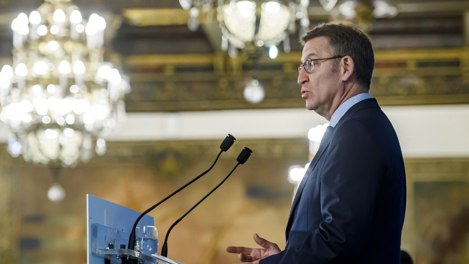 El líder del PP, Alberto Núñez Feijóo, en un acto este viernes