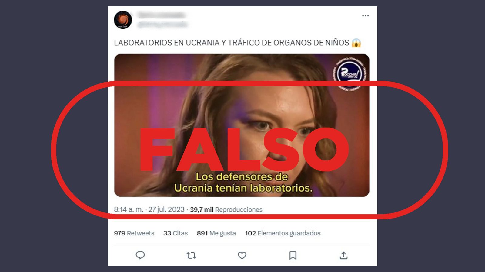 Tuit que difunde el vídeo falso sobre tráfico de órganos de niños ucranianos
