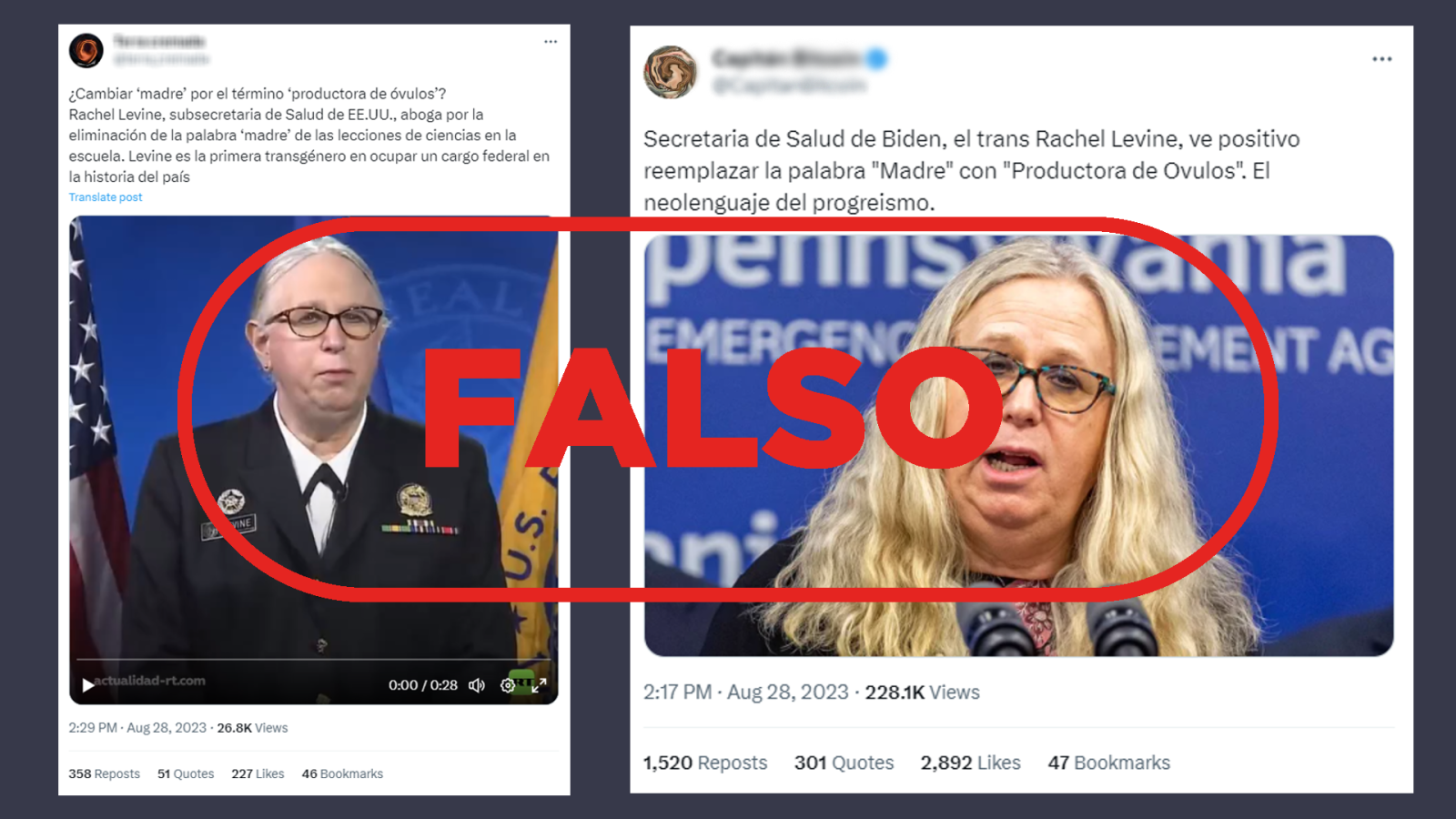 Publicación que difunde la falsa idea de que la subsecretaria de Salud de EE. UU. propone llamar a las madres "productoras de óvulos"