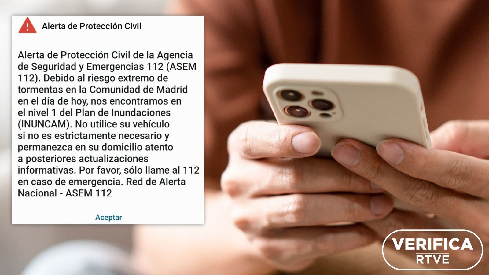 Captura de la alerta por inundaciones que envió Protección Civil a los habitantes de la Comunidad de Madrid el 3 de septiembre de 2023
