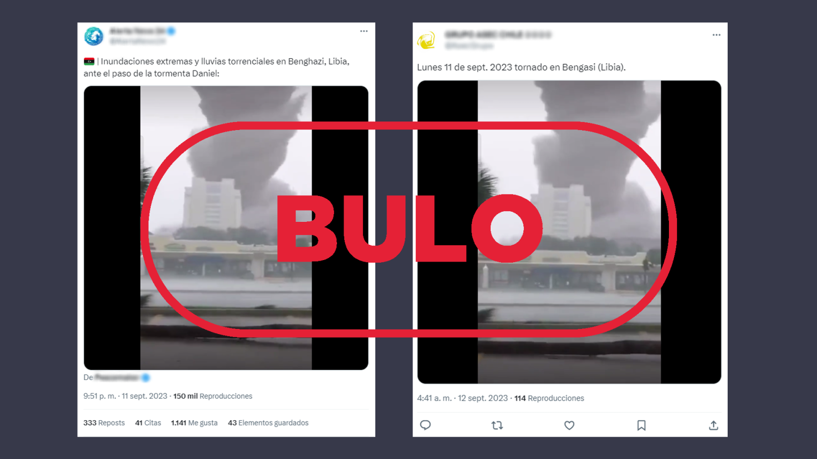 Mensajes de redes que difunden el vídeo falso que se presenta como si fuese del ciclón 'Daniel'