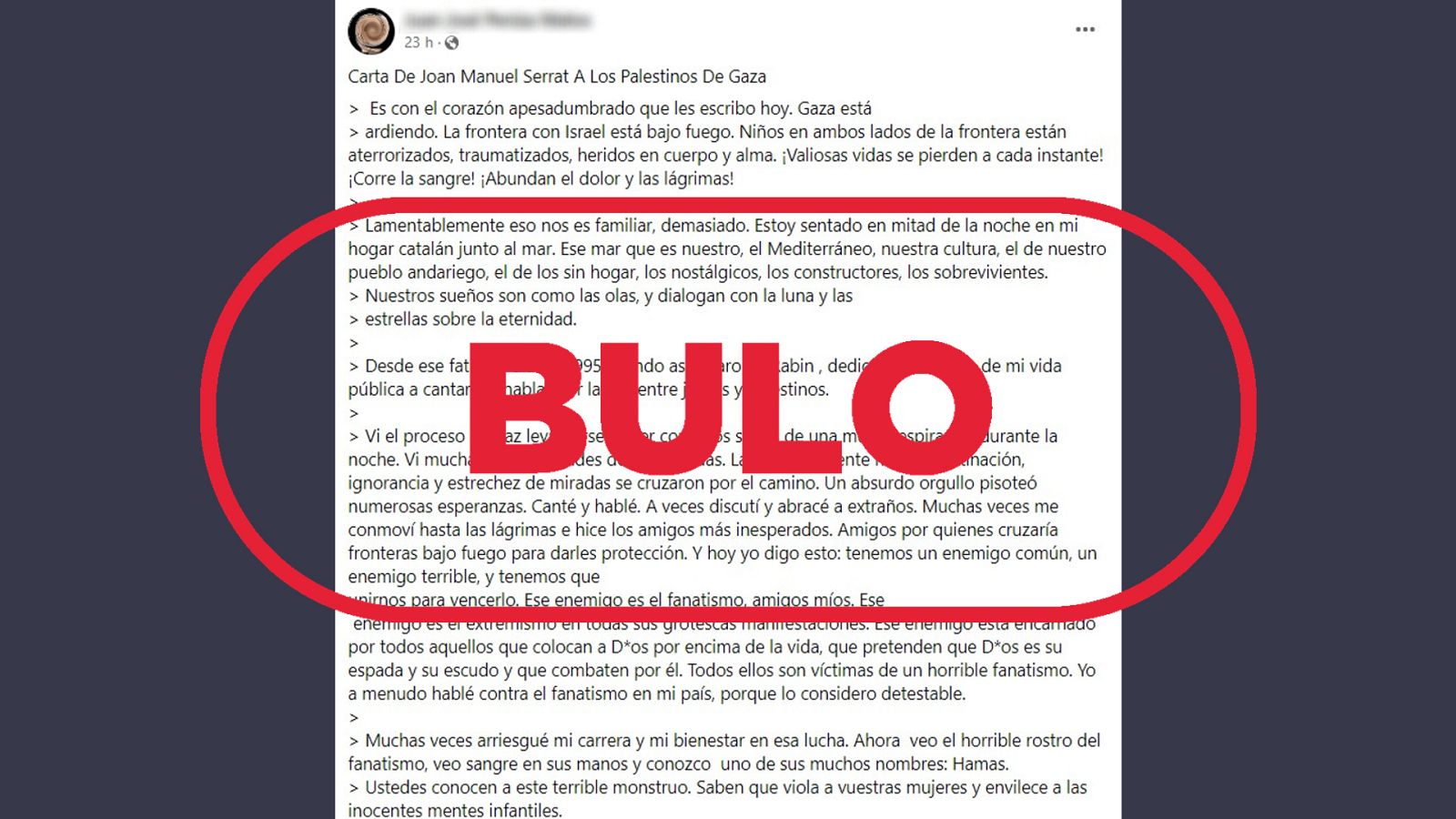 Serrat no ha escrito esta carta de apoyo a los palestinos