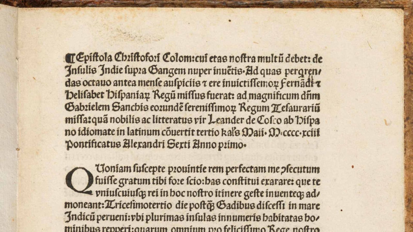 Detalle de una de las cuatro páginas que conforman la "la carta de Colón", cedida por Christie's.