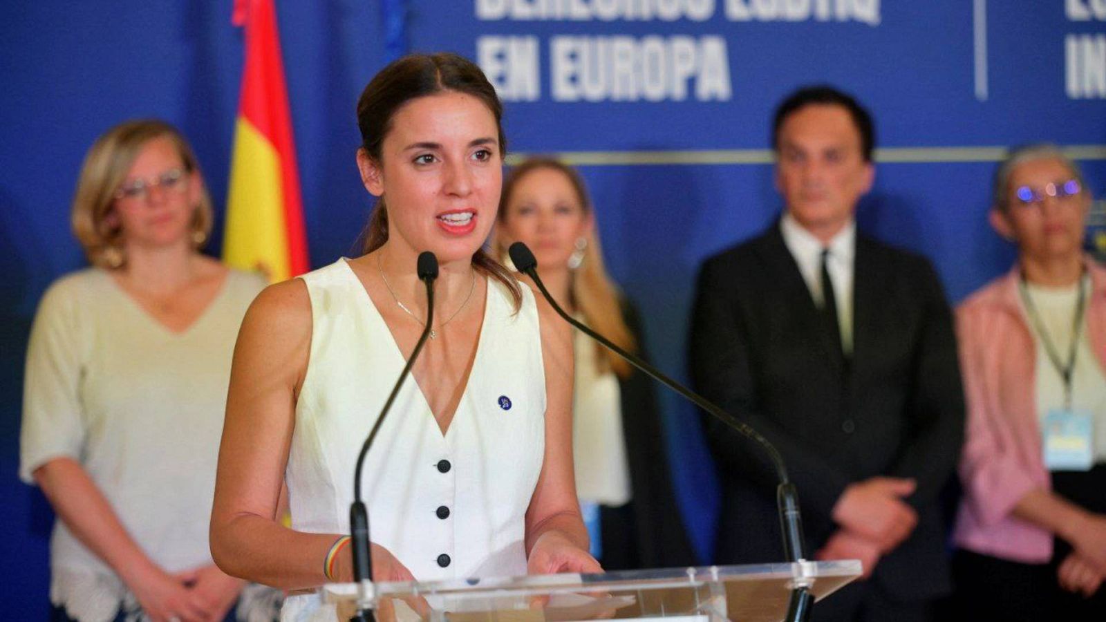La ministra de Igualdad, Irene Montero, durante el evento "Avanzando los derechos LGTBI en Europa", en el marco de la Presidencia española del Consejo de la Unión Europea
