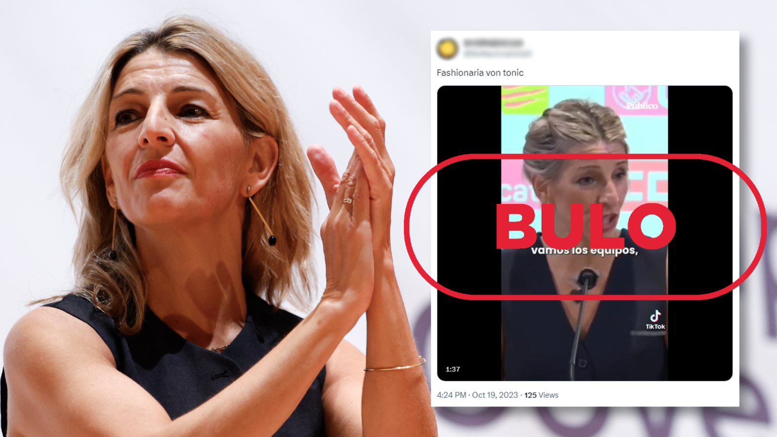 Mensaje que comparte un vídeo ralentizado para difundir el bulo de que Yolanda Díaz estaba ebria