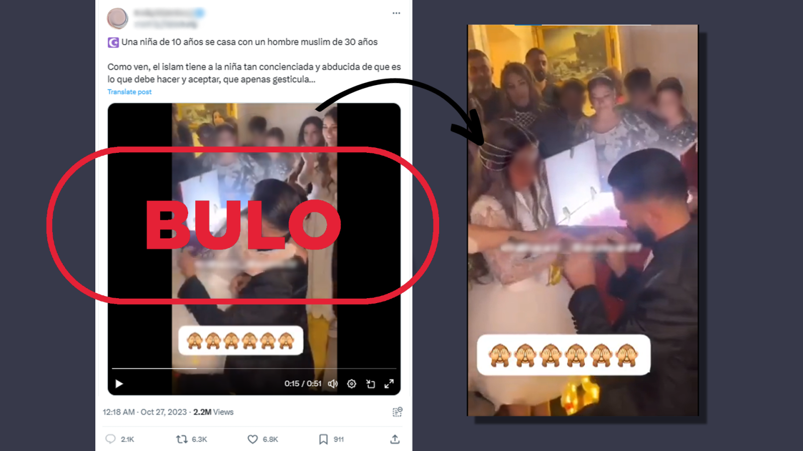 Matrimonio infantil: mensaje que difunde el bulo de que este vídeo muestra la boda de un musulmán con una menor