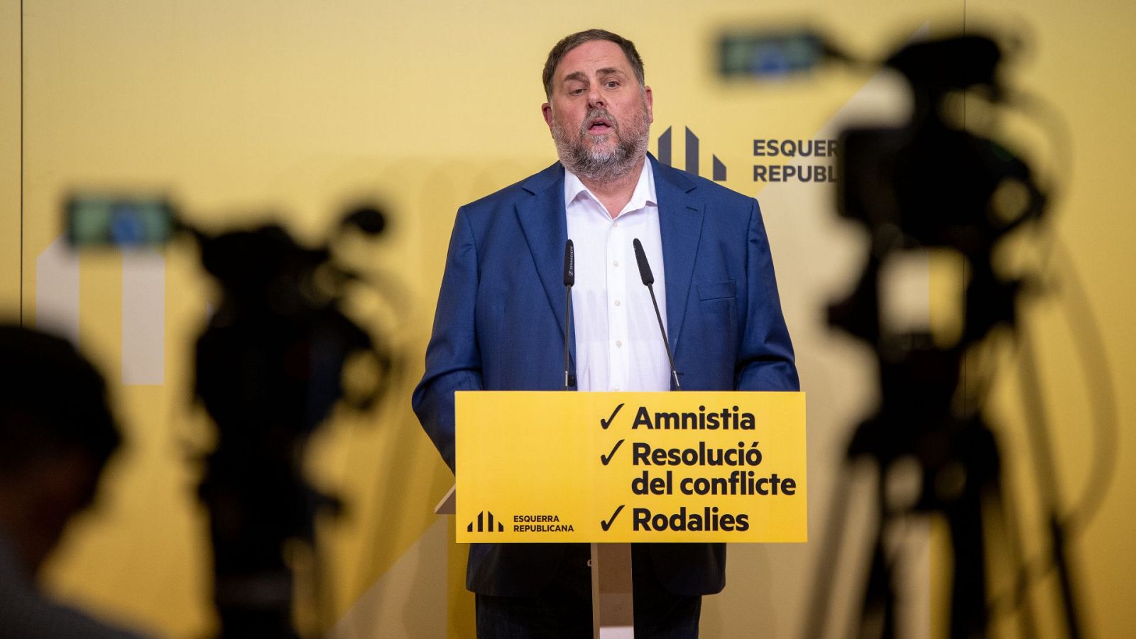 El líder de ERC, Oriol Junqueras, en la sede del partido