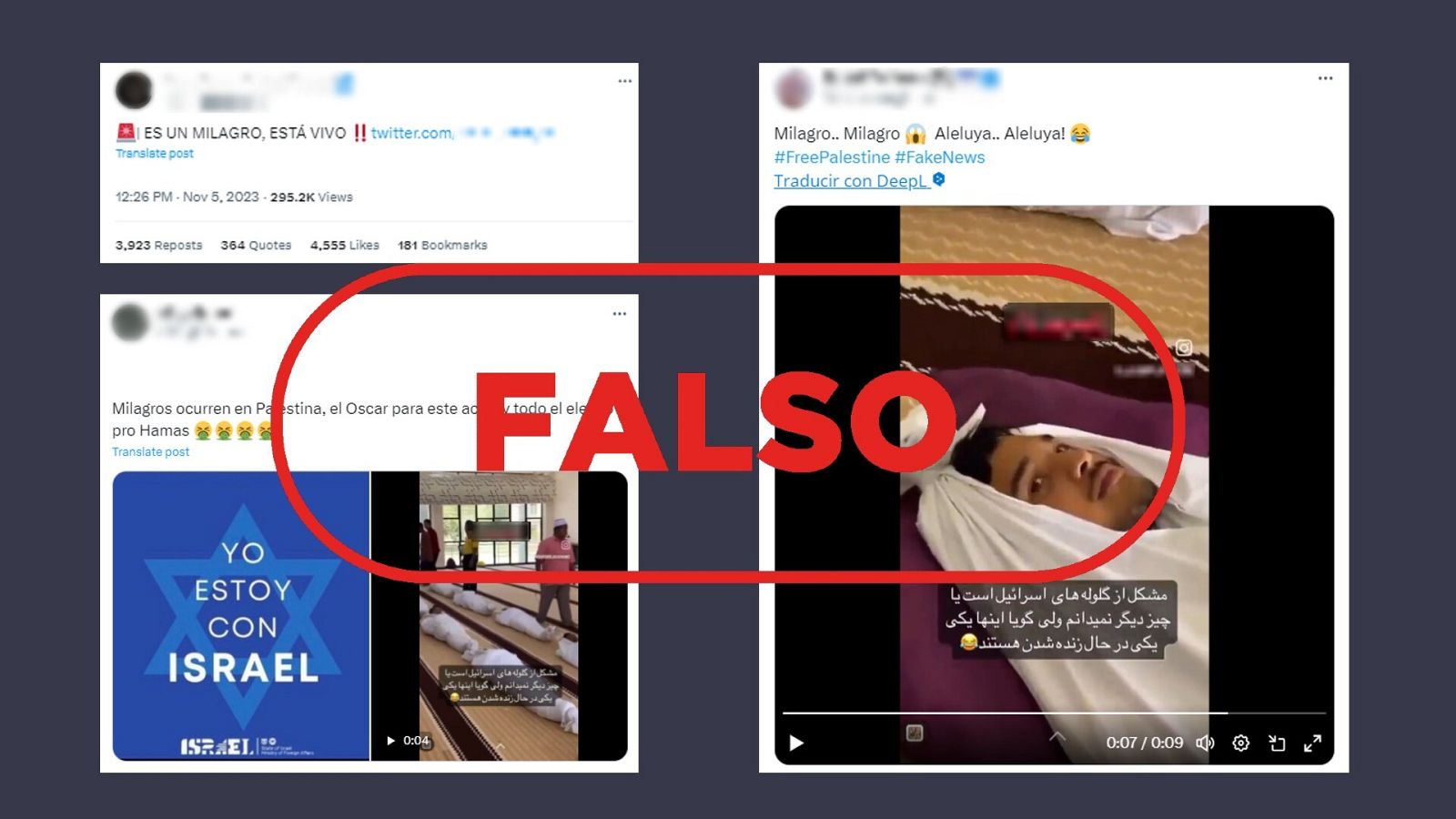 Guerra Israel-Hamás: mensajes de X que difunden la falsa idea de que este vídeo muestra a un actor palestino fingiendo ser un cadáver.