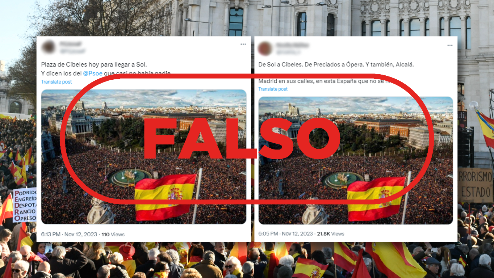 Manifestación del PP contra la amnistía: esta fotografía no es del 12 de noviembre, es de las protestas contra el Gobierno de Pedro Sánchez en enero de 2023