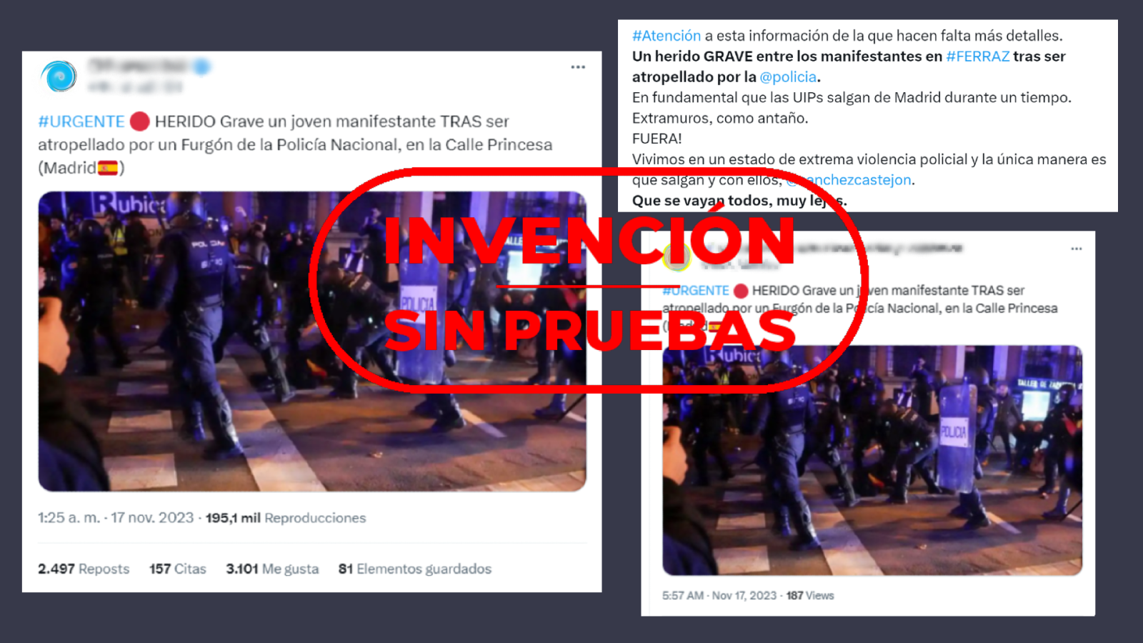 Decimocuarto día de protestas en Ferraz: No hay pruebas de que un joven manifestante haya sido atropellado por un furgón policial