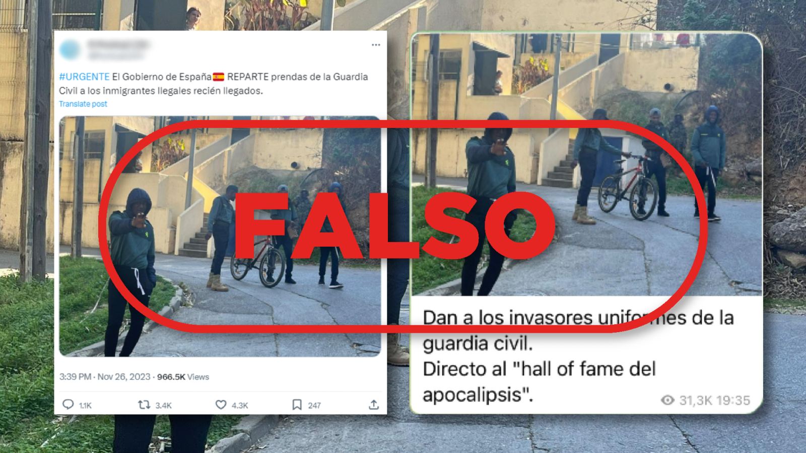 Migrantes con uniformes de la Guardia Civil en Ceuta: el Gobierno de España no los reparte