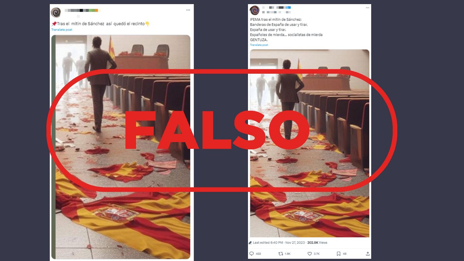 Esta foto no muestra Ifema tras el acto de Pedro Sánchez, es una imagen generada con IA