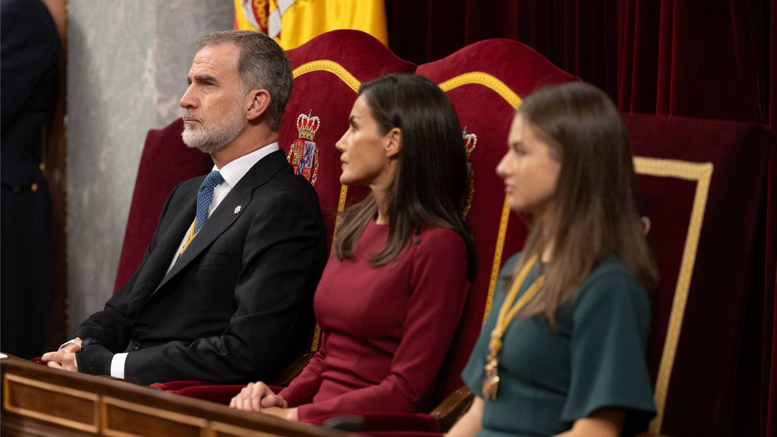 Apertura Cortes: el rey Felipe; la reina Letizia y la princesa Leonor durante la Solemne Sesión