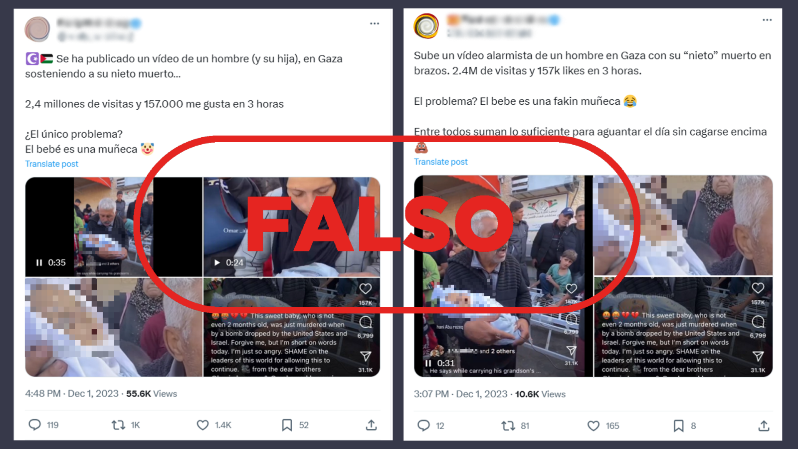 Guerra Israel-Hamás: este vídeo no muestra a un muñeco, es un bebé muerto real en Gaza