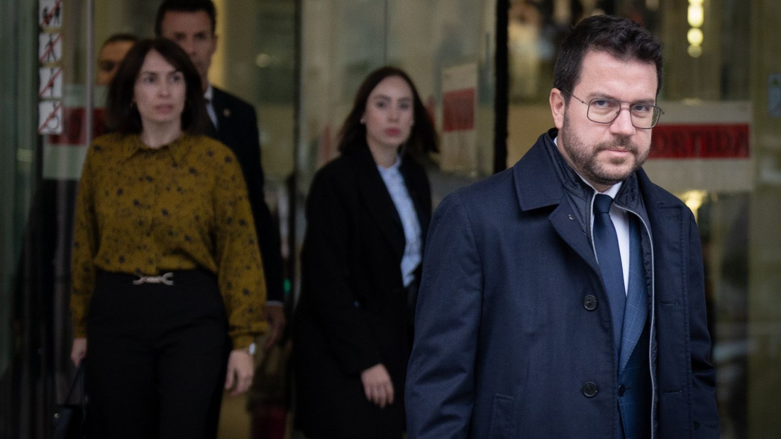 El presidente de la Generalitat, Pere Aragonès, sale de declarar en la Ciudad de la Justicia