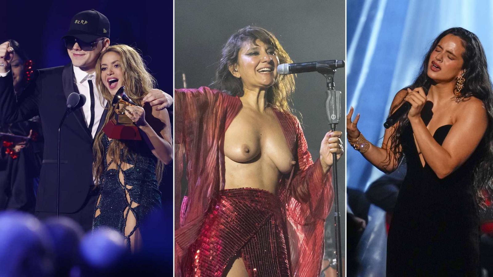 De izqda. a dcha.: Shakira y Bizarrap, Eva Amaral y Rosalía.