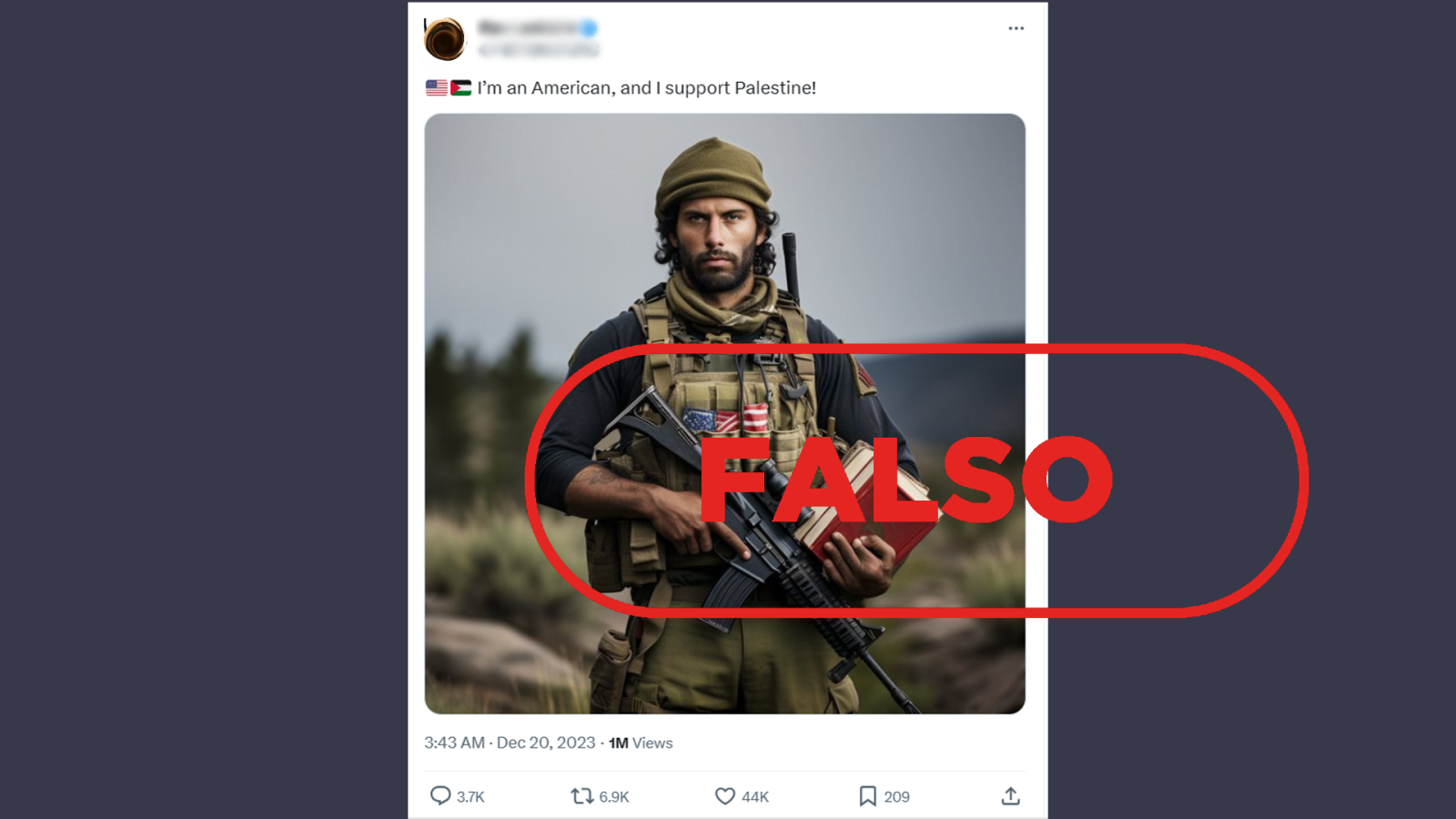 Guerra Israel-Hamás: difunden una imagen creada con IA y la presentan como si fuera la fotografía real de un soldado americano que apoya a Palestina