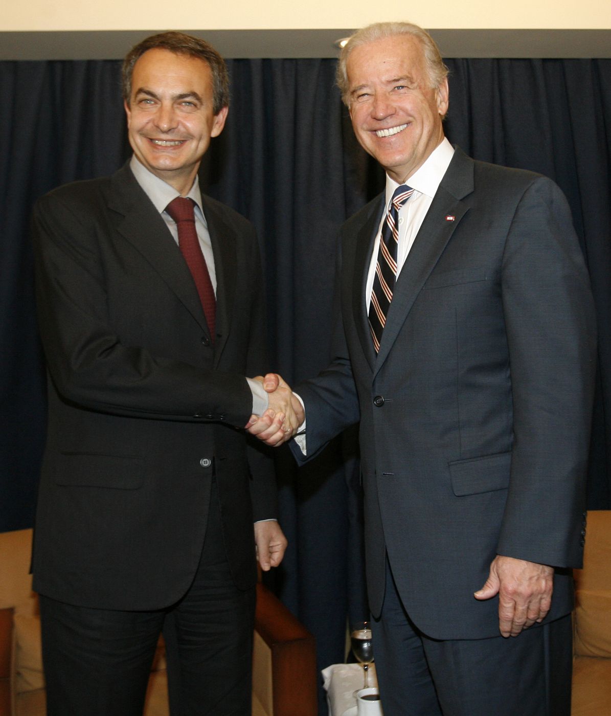 U.S. Vice President Biden shakes hand with Spain's Prime Minister Zapatero before a bilateral meeting in Vina del Mar city